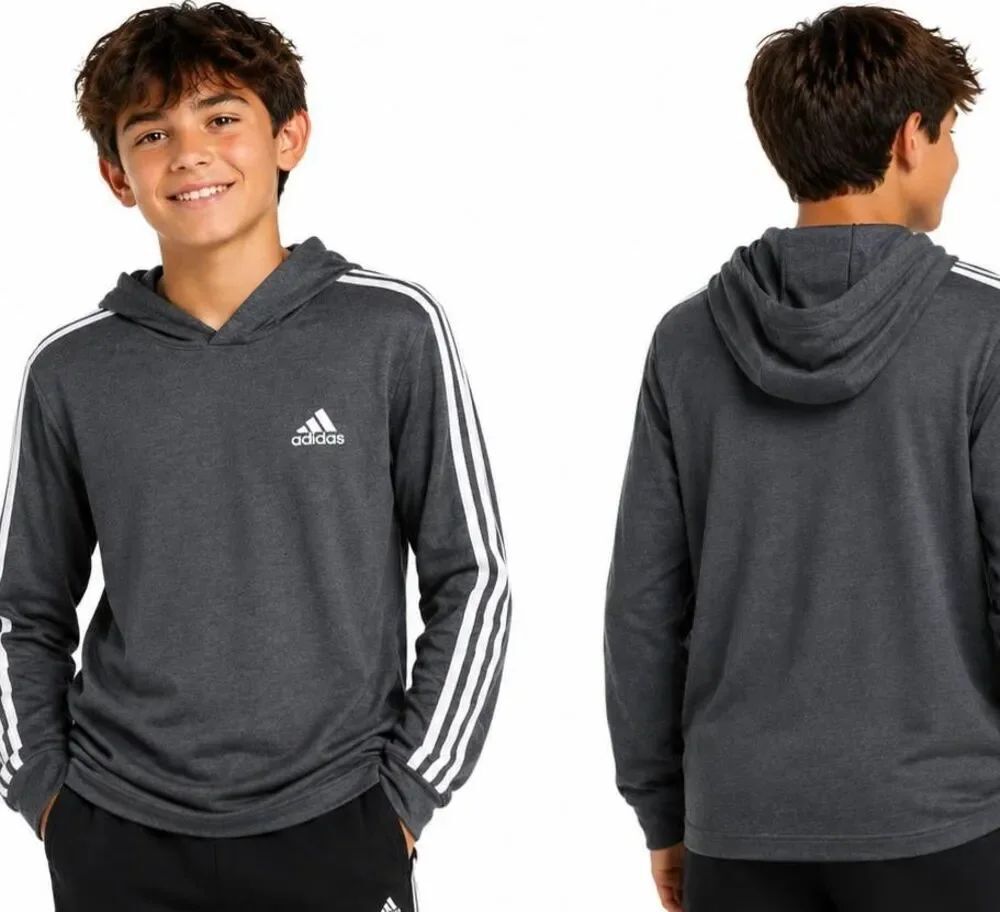 Adidas Aeroready Boys Gray Hooded Shirt Size Large 14/16